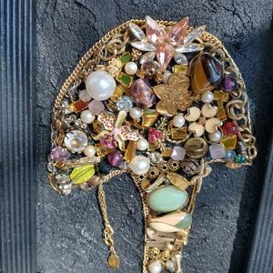 Home Decor Gold jewelry Mosaic mushroom/tree mixed media handcrafted upcycled M…